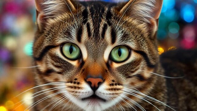 Closeup of a tabby cat with green eyes