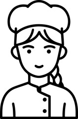 Obraz premium Hand Drawn Woman as Chef Black and White Avatar Illustration in Minimal Line Art Style Design