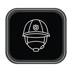 Fototapeta premium Police officer helmet icon black background white outline law enforcement symbol