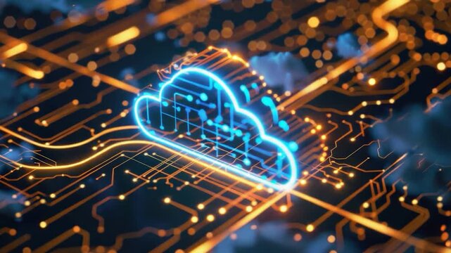 A glowing cloud hovering above a circuit board, highlighting the contrast between natural and man-made elements