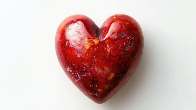 A red heart shaped object on a white surface, perfect for use in designs and layouts where a symbol of love and affection is needed