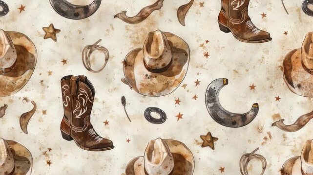Pattern of cowboy hats, boots, and stars