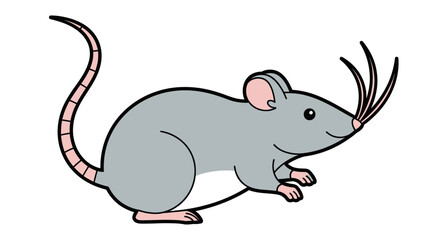 Obraz premium Gray Cartoon Mouse Illustration with Long Tail.