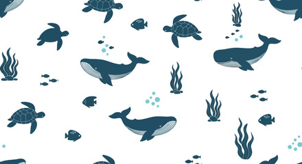 Blue Whales and Sea Turtles Illustration. © Agatha