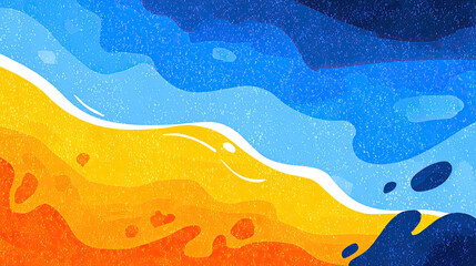 Abstract beach landscape with vibrant colors and dynamic shapes.