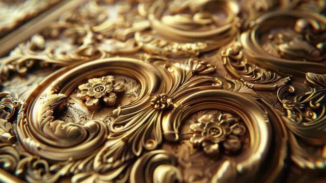 A close-up shot of a shiny golden metal object with intricate details