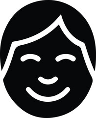 Smiling face icon representing happiness, positivity and friendly emotion, minimalist black silhouette avatar symbol for joy, mood, social expression isolated on white background