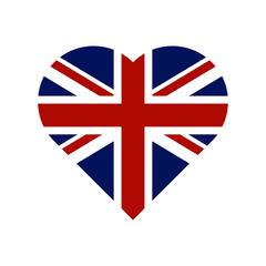 Obraz premium A heart with the American flag on Heart shaped UK flag isolated on white background, Flag of the UK Pro Vector