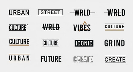 Urban culture and street style typography collection featuring words like Urban, Street, Culture, World, Vibes, Iconic, Grind, Create, and Future in a modern de © Salsa