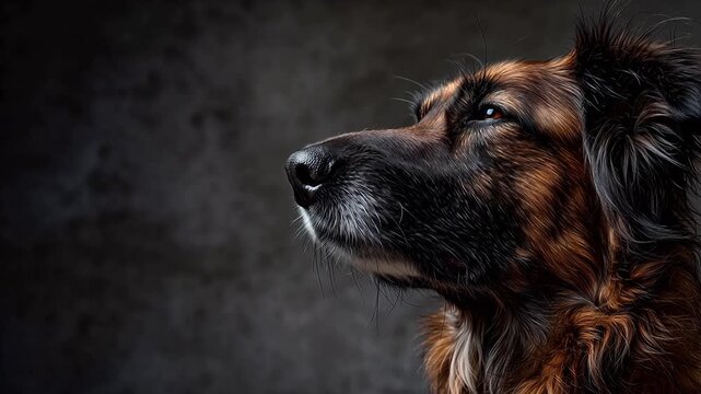Closeup of a brown dog with orange eyes