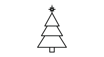 Minimalist line drawing of a three tiered Christmas tree topped with a glowing eight pointed star on a white background.
