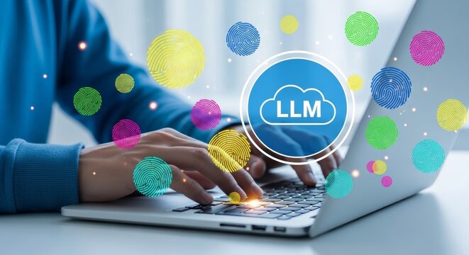 Professional software engineer using laptop computer for custom large language model training and deep learning neural network optimization to build generative artificial intelligence solution