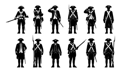 Obraz premium Silhouettes of 18th Century Soldiers in Revolutionary War Uniforms