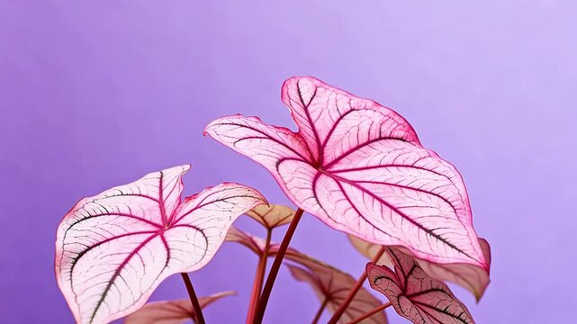 Pink leaf plant against purple background