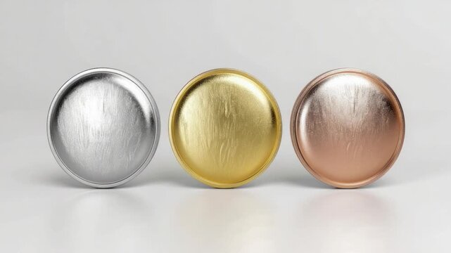 A collection of three distinct oval-shaped buttons with varying colors
