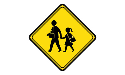 School crossing sign with adult child.