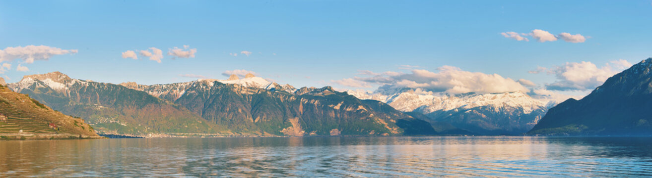 Panorama banner with amazing landscape of Lake Geneva, Switzerland
