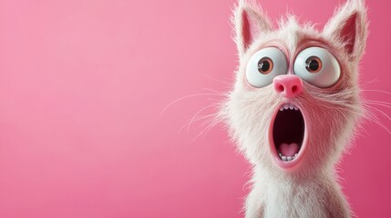 Obraz premium Surprised cartoon cat screaming on a pink background
