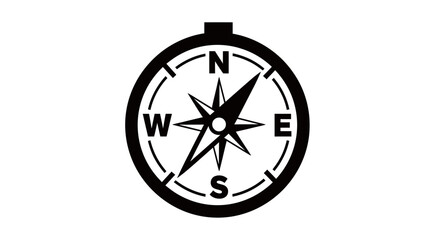 Obraz premium Black and white compass icon depicting navigation and direction on white background