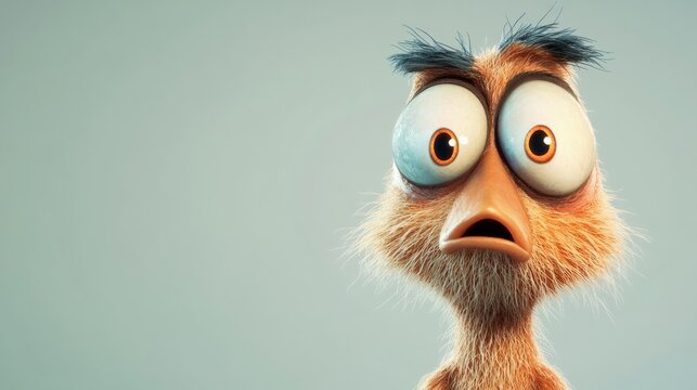 Cartoon bird feeling surprised and shocked with wide eyes