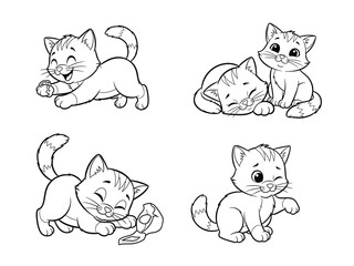 Obraz premium a delightful collection of four whimsical cartoon kittens in various playful poses outlined in black and white high quality professional detailed