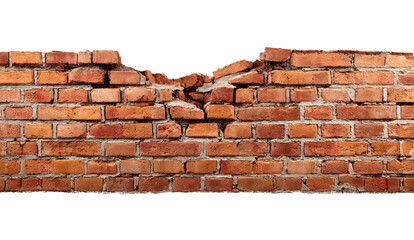 Broken Brick Wall Section isolated on a transparent background