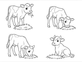 Obraz premium A charming illustration depicts four adorable young cows grazing peacefully in a field creating a delightful farm scene high quality professional