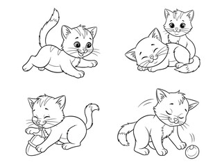 Obraz premium this image displays a collection of adorable cartoon kittens in various playful poses including lounging stretching and batting at a ball