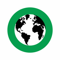 Obraz premium Circular Green Globe Icon with Black and White World Map – Global Unity & Sustainability Symbol 