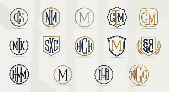 Monogram Collection: Elegant Initials in Circular & Shield Badges