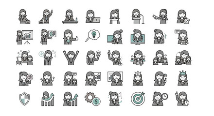 Businesswoman Icon Set: Actions, Concepts, and Emotions | Vector Graphics