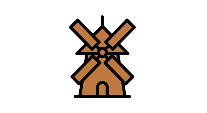 Stylized brown windmill icon on white background symbolizing renewable energy