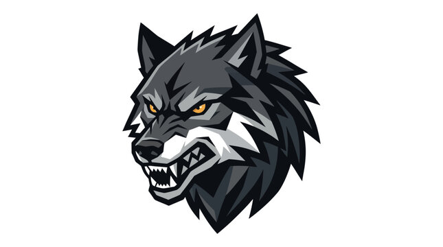 Fierce wolf head illustration showcasing sharp features and intense expression, ideal for logos