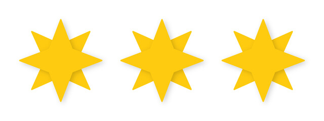 Three yellow stars on transparent background. File in PNG format.