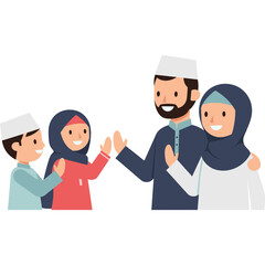 Fototapeta premium Family Harmony in Islamic Tradition: A warm portrayal of a Muslim family, their clothing reflects their devotion and cultural identity, fostering values such as unity and respect.