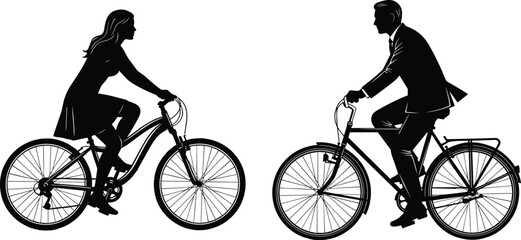 Obraz premium Silhouettes of a Woman and Man Riding Bicycles couple