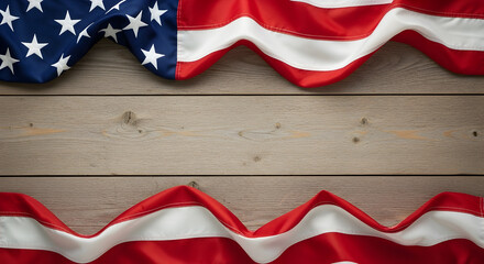Obraz premium American flag bunting on wooden background for patriotic celebrations
