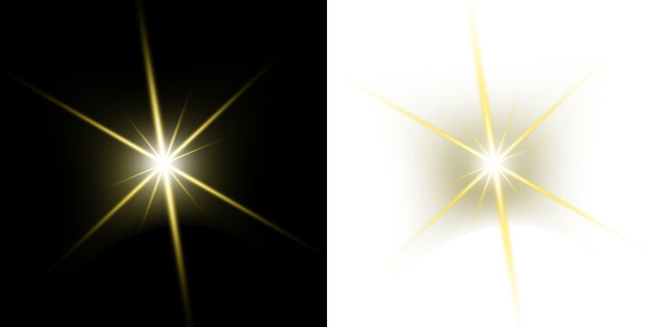 Golden Star burst Light Effect with Radiant Shine, Soft Glow, and Dramatic Illumination 