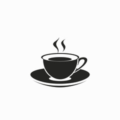 Obraz premium Black and white coffee cup silhouette on saucer simple vector illustration