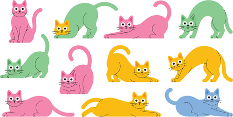 Obraz premium A collection of cartoon cats in various colors and poses displayed in a grid layout