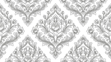 Obraz premium Elegant floral damask pattern in grayscale, perfect for wallpaper or fabric design