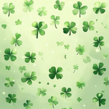 Green Four Leaf Clover Pattern Background for St Patrick Day Celebration and Lucky Holiday Design