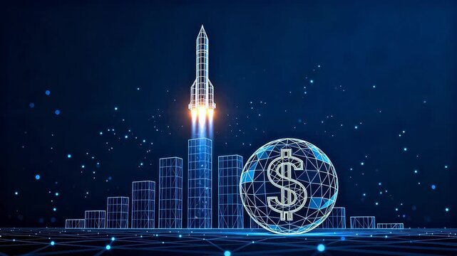 Rocket launch with dollar globe