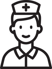 Hand Drawn Man as Nurse Black and White Avatar Illustration in Minimal Line Art Style Design