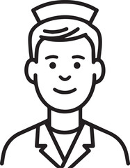 Obraz premium Hand Drawn Man as Nurse Black and White Avatar Illustration in Minimal Line Art Style Design