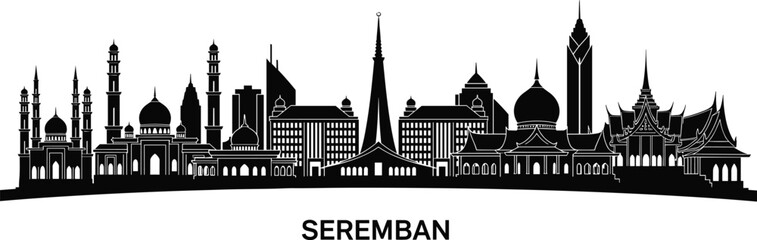 Seremban City Skyline Silhouette with Islamic Architecture on White Background vector illustration