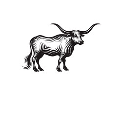 Obraz premium Majestic bull with curved horns and dynamic black and white design