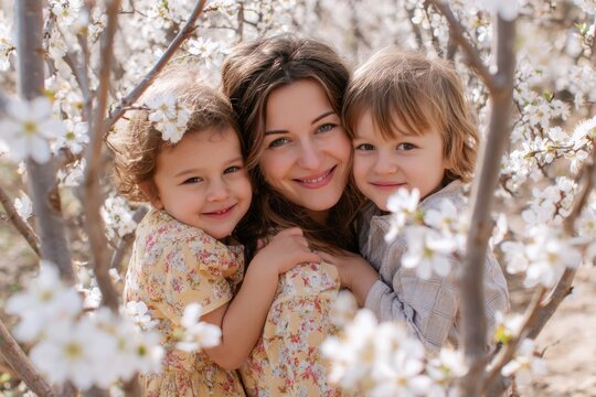 Family Kids Portrait Photo Shoot Spring Blossoms Together