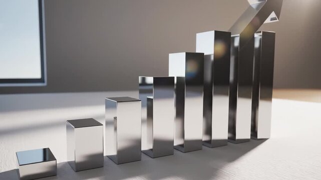 Growth progress and development in business for financial success market trends and investment opportunities with rising bar graph showing upward trajectory of sales performance Analytics statistics