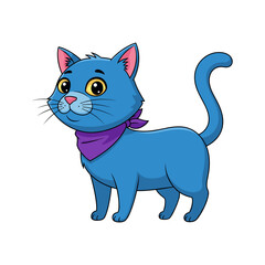 Obraz premium A blue cartoon cat with a purple bandana